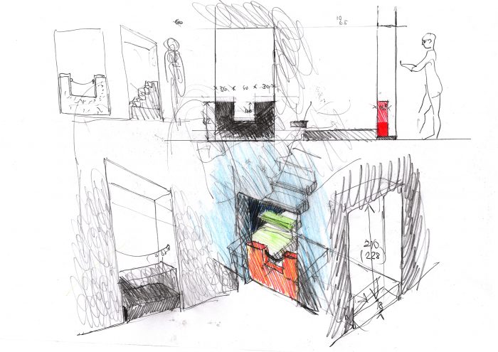 Design sketches by architect Tobia Scarpa for the restoration of Gallerie delle Prigioni